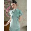 "Streamer Green" long green ancient full-open cheongsam 1011 summer new retro Republic of China style