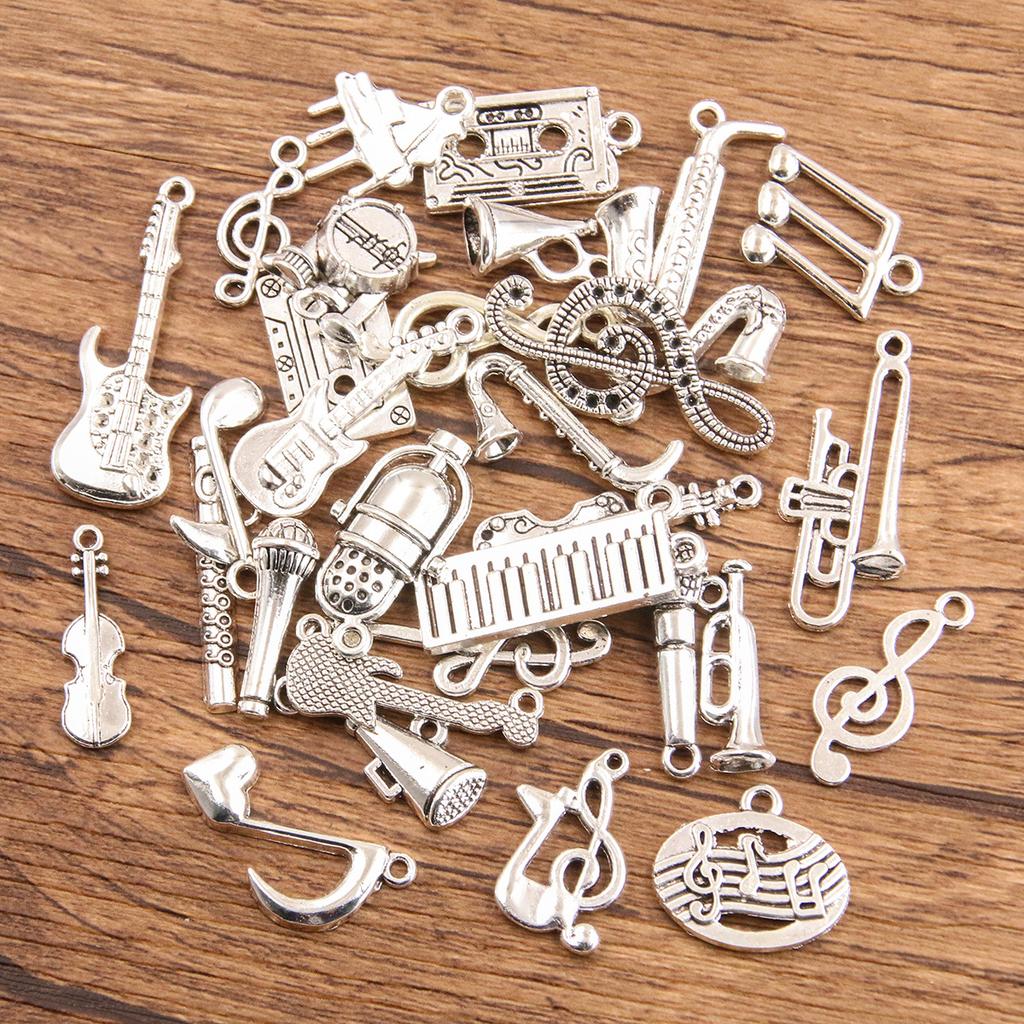 10pcs Musical Note Pendant Piano Guitar Microphone Speaker Suona Music Equipment Alloy Jewelry Accessories