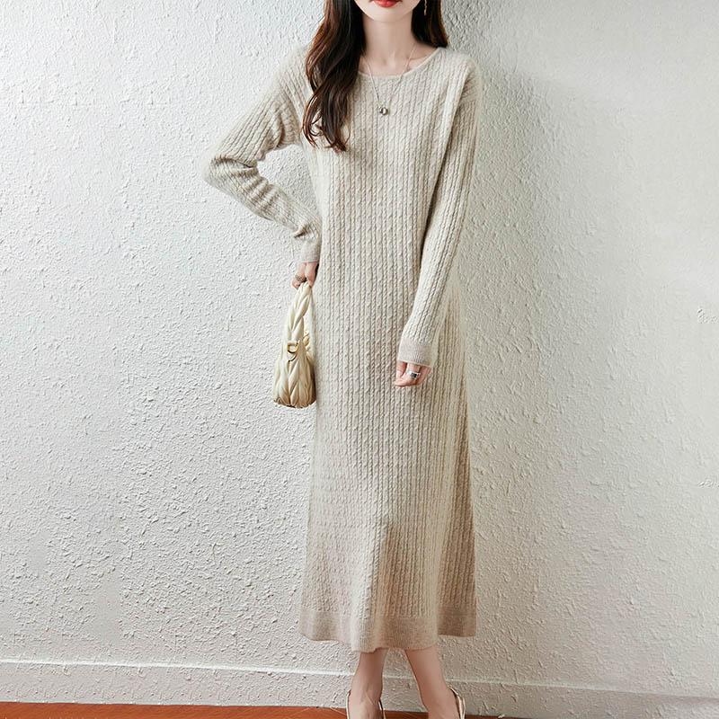 Women Sweater Dress 100% Wool MODERN NEW SAGA O-neck Knit Long Pullover Winter Jumpers Wool Long Dress Female