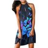 Women's Casual Fashion Temperament Print Hanging Neck Sleeveless A-line Dress