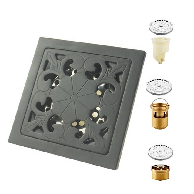 Industrial Style Bathroom Floor Drain Black Lacquered Stainless Steel 4 Inch Rectangle Design for Bathtub or Hotel Use