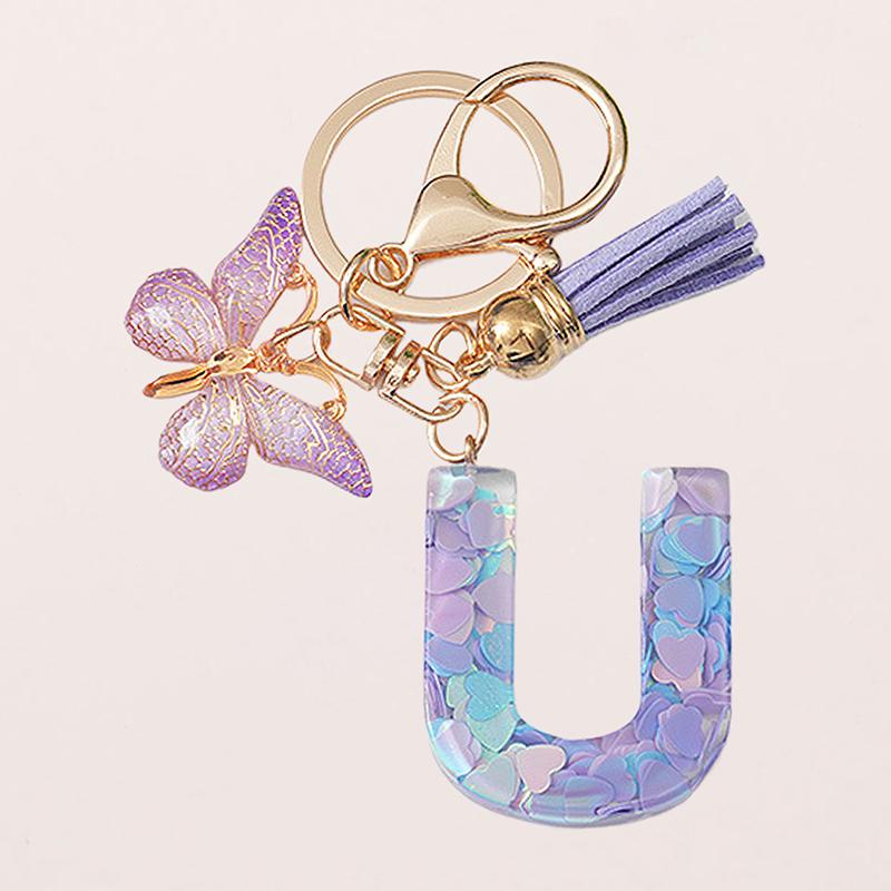 A-Z Letters Keychain Pendant Purple Butterfly Letter Keychain For Girls Women Exquisite Backpack Decoration Accessories Gifts