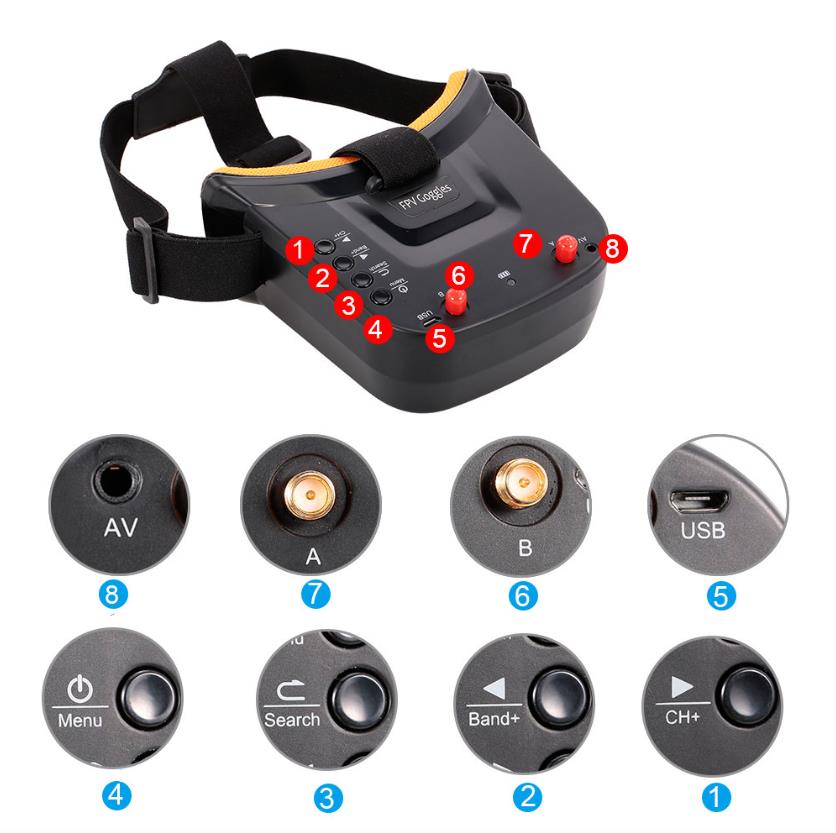 5.8G FPV Goggles 40CH 3 Inch Video Headset HD DVR Diversity FPV Goggles