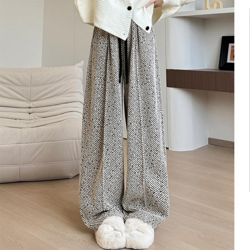 Midline Chenille Wide-leg Pants for Women's Fall and Winter New Arrival Style Lazy Style High Waist Draping Straight Pants Twill Plus Velvet Pants