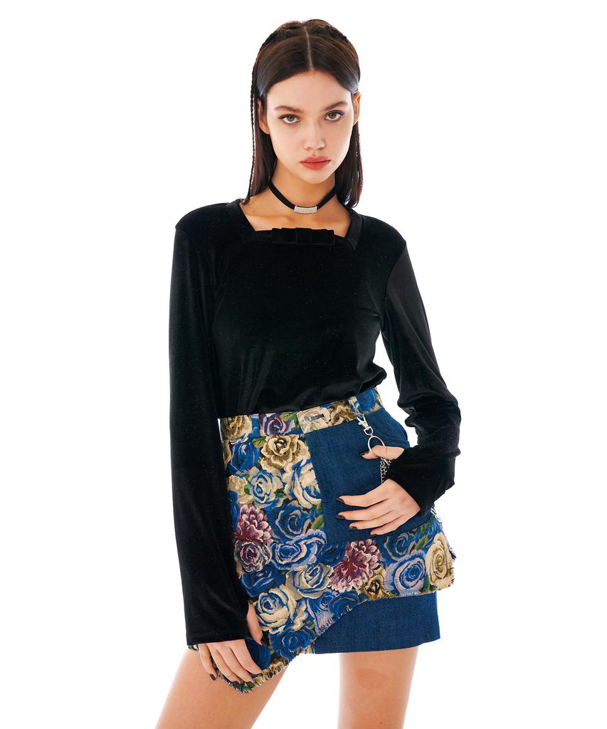 OTHER-worldly Fingerhole Ribbon Shirt [Black Velvet]