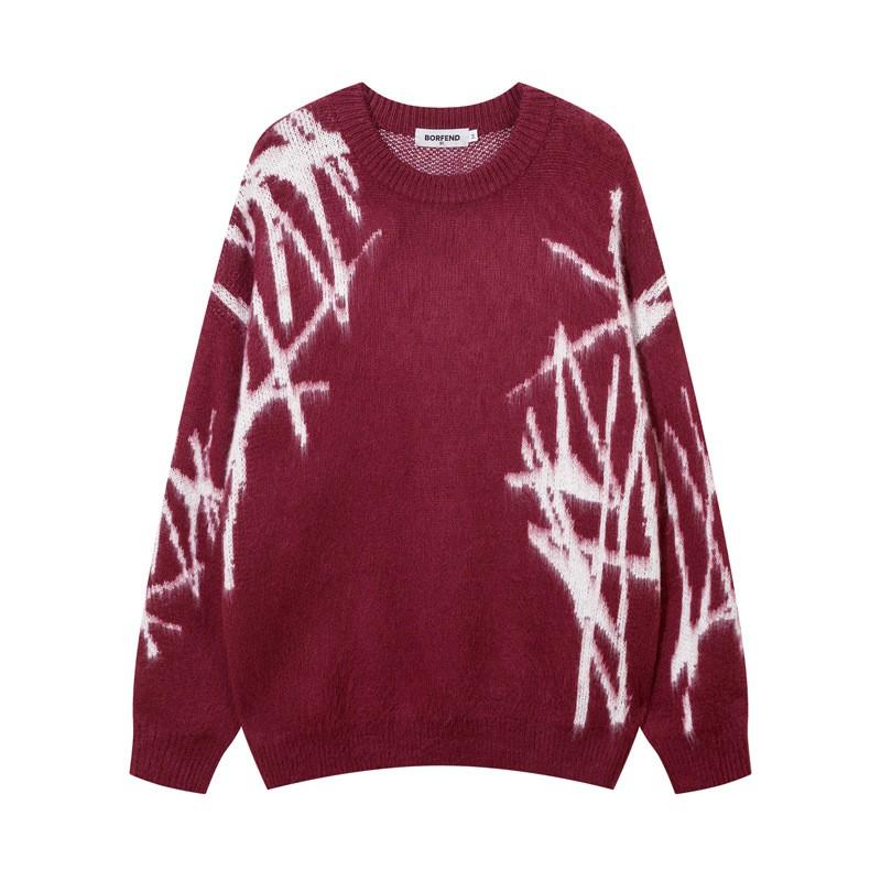 Unisex Oversized Knit Sweater With Graphic Jacquard Casual Streetwear Pullover Winter