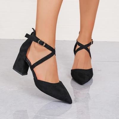 Mode Damen Schuhe 2024 Hohe Qualität Spitzschuh Damen Pumps Herbst Schnalle Flach Einfarbig Kleid Klobige Absätze Reißverschluss Große Größe Schuhe