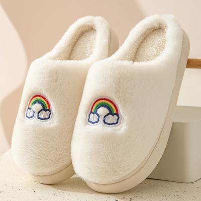 Order A Size Up Cute Cotton Bear Plush Slippers, Super Soft Sole Closed Toe Flatform Shoes, Cozy & Warm Home Slippers