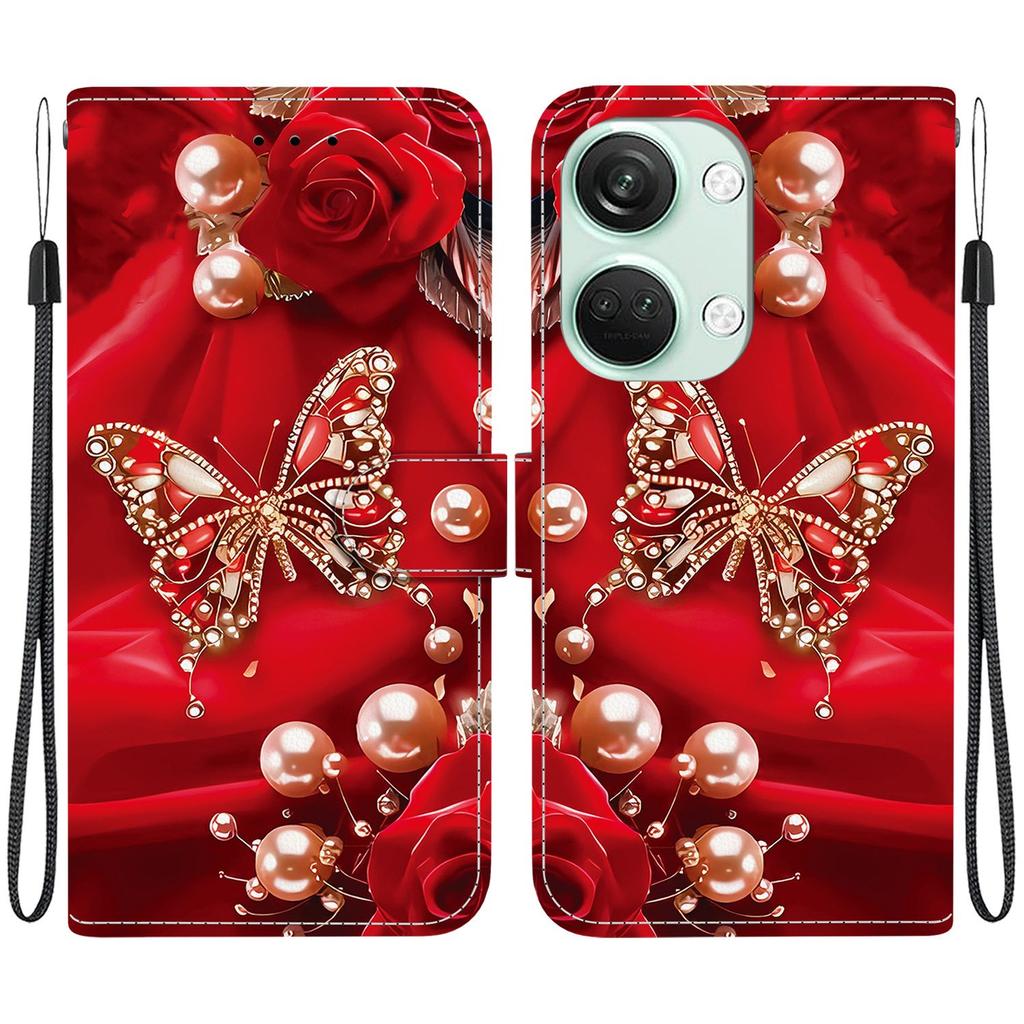 Handmade PU Leather Flip Case for OnePlus Nord 3 / OnePlus Ace 2V Anti-Slip Shockproof Cover with Wrist Strap & Heart/Rose Cat Designs