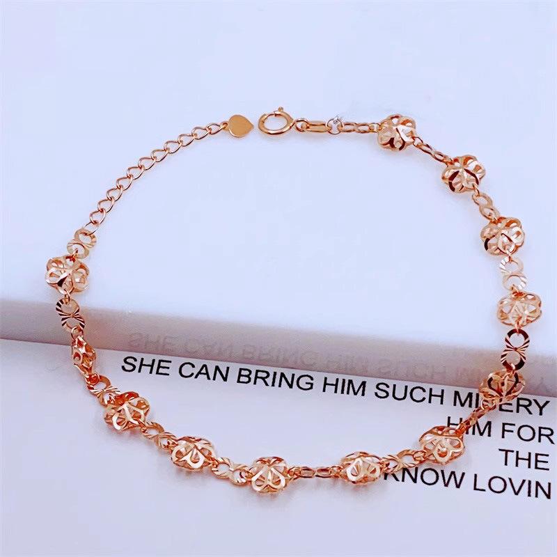 585 Purple Gold Classic Flower Bracelet Fashionable And Shiny Rose Gold-Plated Car Flower Hollow Bracelet (17+3cm adjustment chain)