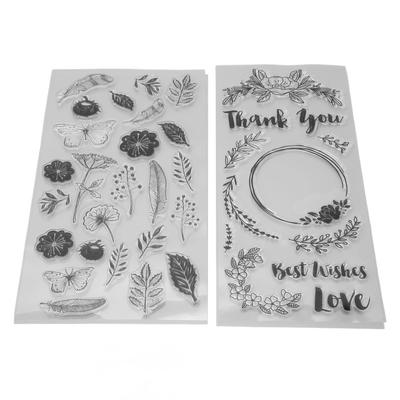 2 Pcs Plant Butterfly Stamps Clear Print Silicone DIY Combination Card Making Stamps Decorative