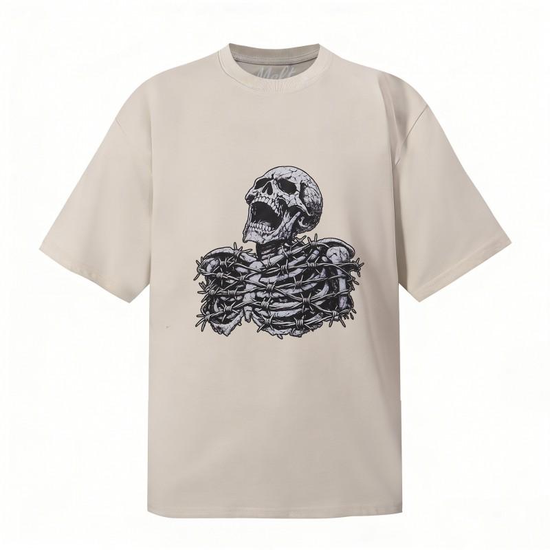 Herren Übergröße Baumwoll-T-Shirt mit Totenkopf-Grafikdruck Lockerer Schnitt Lässiges Kurzarm-T-Shirt