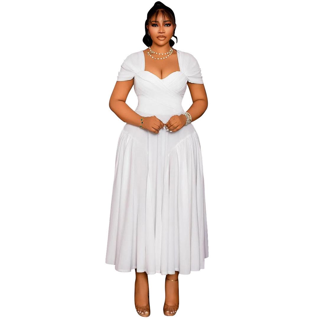 

Elegant European Plus Size Black Strapless Dress - Waist-Cinching and Fashionable 2XL білий