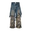 VibeStreet Zerrissene Fake-Zweiteiler Patchwork Camouflage Cargohosen für Herren Distressed Baggy Jeans Weiter Bein Lockere Jeanshose