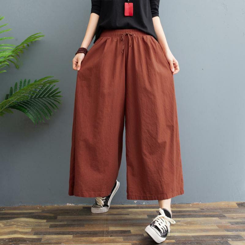 Women's Fashion Summer Spring Casual Plus Size Solid Color Print High Waist Trousers Pants & Capris