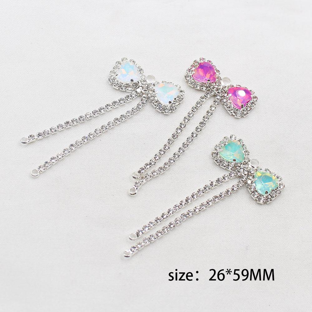 2 Pieces of 26 * 59mm Silver Shiny Flat Bow Tassel Mocha Pendant DIY Hair Accessories, Earrings, Clothing, Wedding Decoration