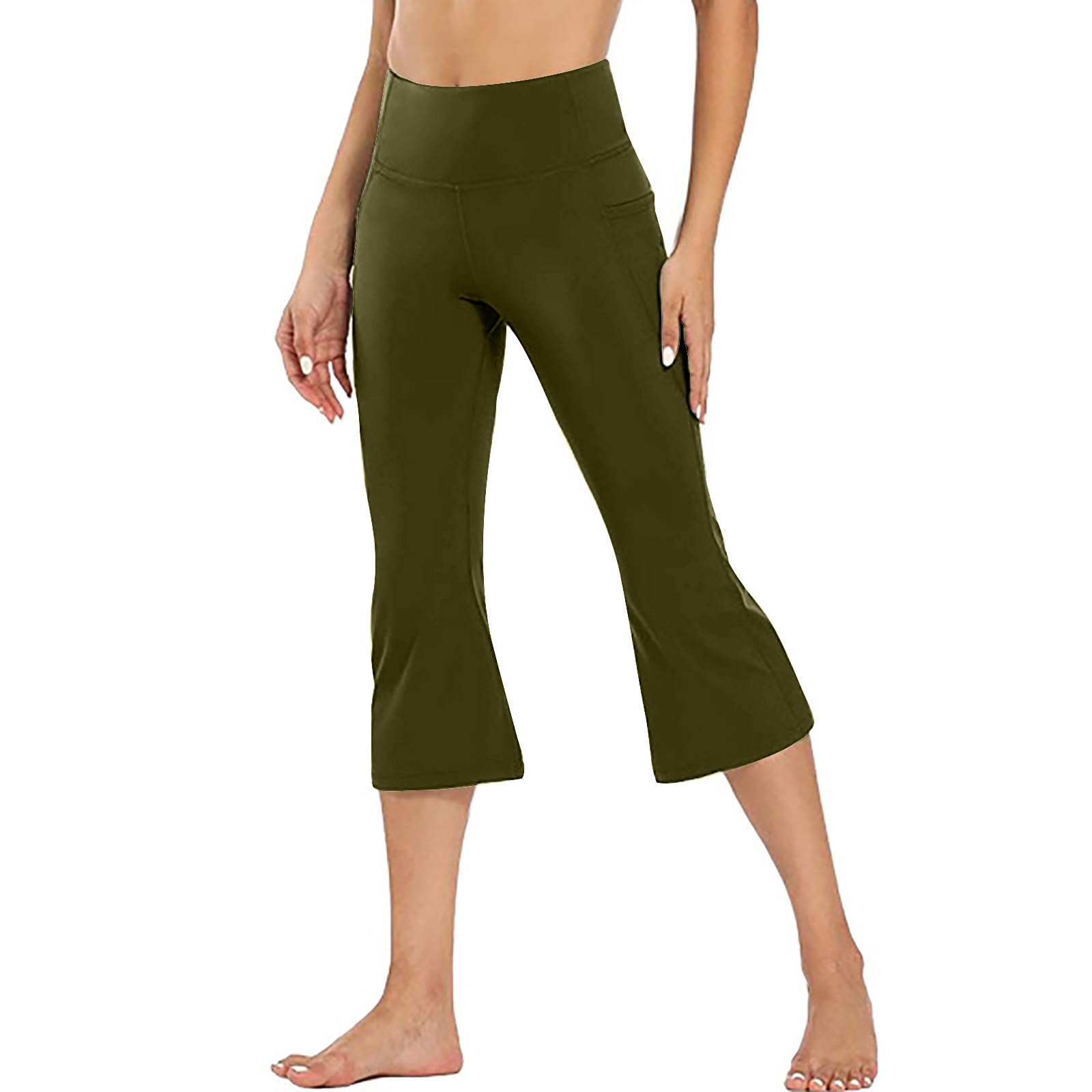 

Women s Fashionable Yoga Pants With Pockets: Casual Flared Cropped Pants L армия зеленый