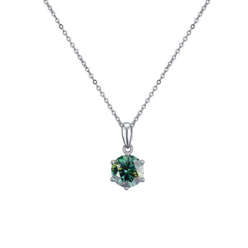 Sterling Silver 925 Moissanite Necklace: Classic Six-Prong European & American Style Women's Colored Diamond Pendant