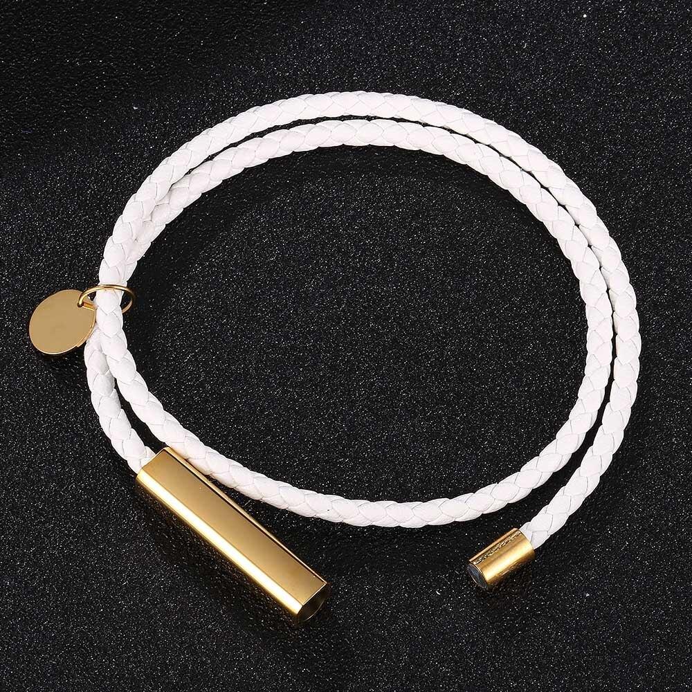 Modische weiße Lederarmbänder für Männer, Edelstahl, mehrlagige geflochtene Seilarmbänder für Männer und Frauen, Schmuck