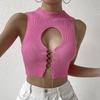 Womens Short Cropped Knit Tank Top With Cutout Straps Slim Fit Solid Color Streetwear 2025
