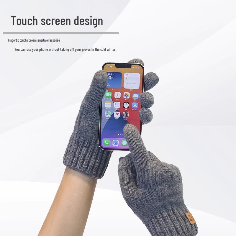Windproof Double-Layer Fleece Lined Touchscreen Cycling Gloves - Unisex, Warm, Solid Color, Korean Style for Autumn/Winter