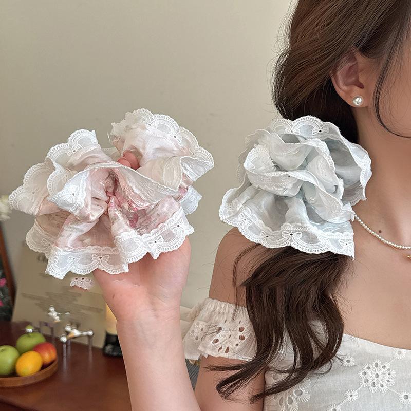 Early spring fresh large intestine hair band simple striped lace headband 2025 new high-end rubber band women's hair tie rope