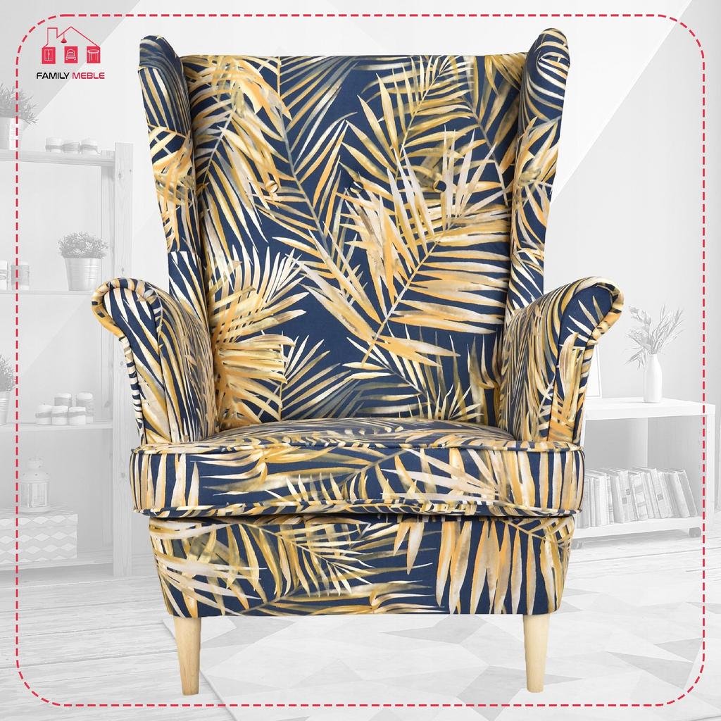 Křeslo ušák ARI PRINT s podnožkou, skandinávský Family Meble BOHO