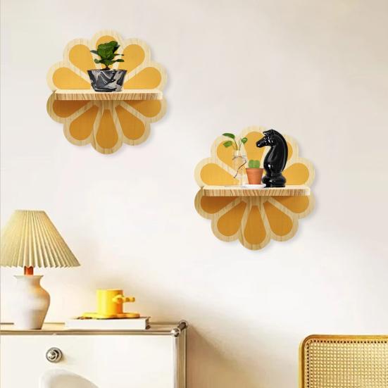 Yousheng Decorative Floating Shelf Flower Shape Wall Shelf Wooden Wall Plant Holder Crystal Display Shelf for Figurines Home Decorations Storage