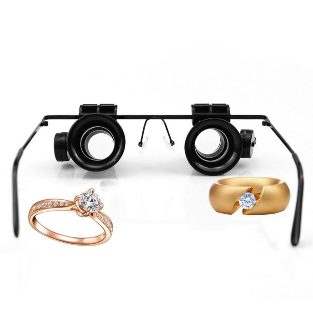 With LED Lights 20X Magnifier Double Eye Glasses Jewelers Repair Wearing Magnifier  Clocks Repair