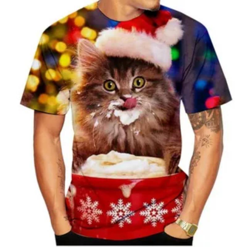 Summer Short Sleeved T-shirt Fashionable Interesting Cat Animal Creative Pattern Comfortable Casual Loose T-shirt