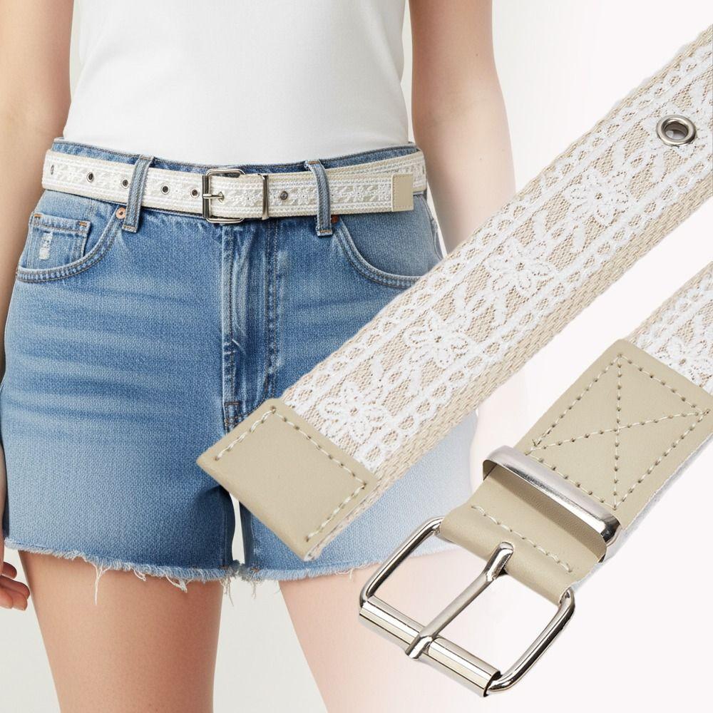 Fashion Punk Style Floral Lace Waist Belt All-match Linen-cotton Women's White Belt Y2k Casual Waist Strap Women Accessory