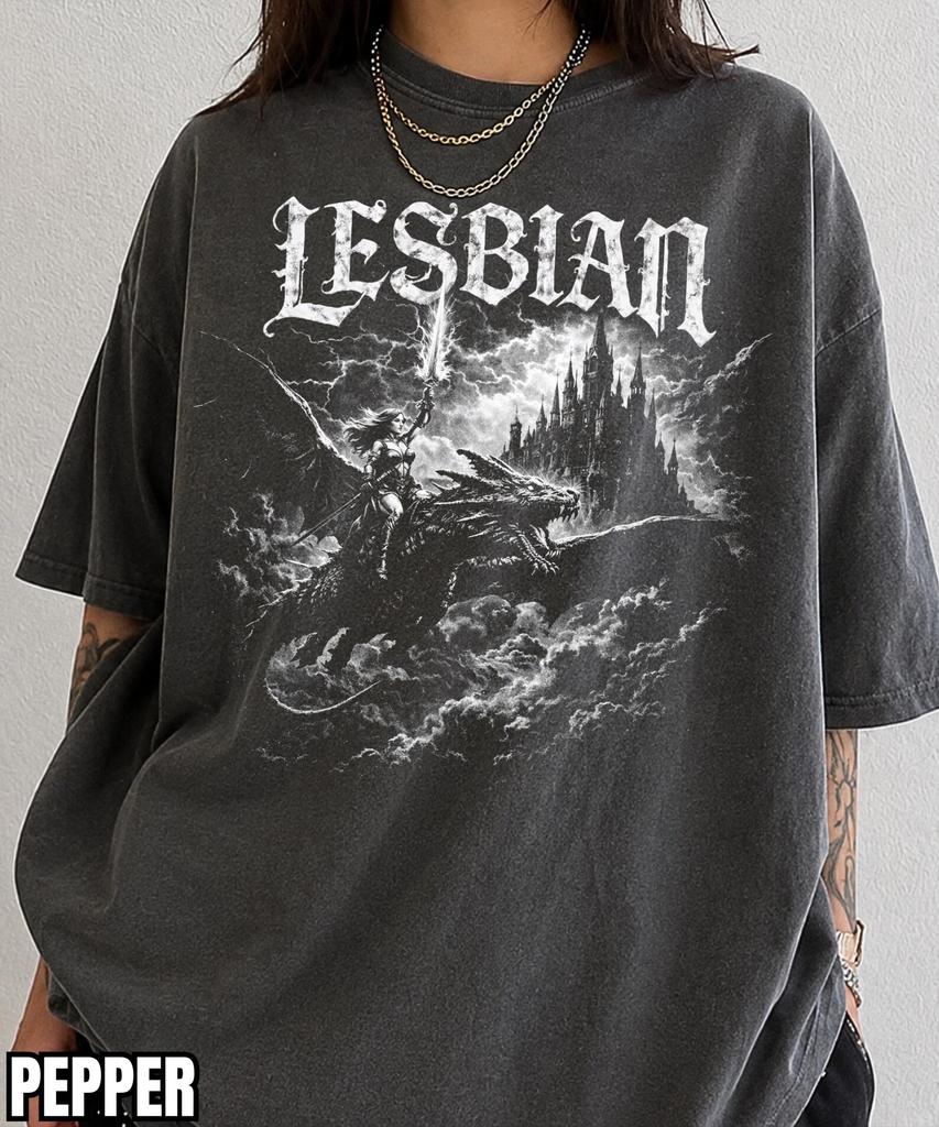 Vintage 90s Lesbian Warrior Tshirt,Lesbian Warrior Dragon Gothic Shirt,Oversized Washed Tee,Dark Fantasy Shirt