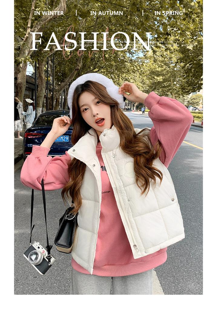 European cotton-padded vest female Hong Kong style pu leather splicing jacket autumn and winter new Hong Kong style student vest top
