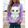 Tops for Women Cat Print  Round Neck Long Sleeve T-shirt Fall Casual Slim Pullover Women's Long Sleeve Top