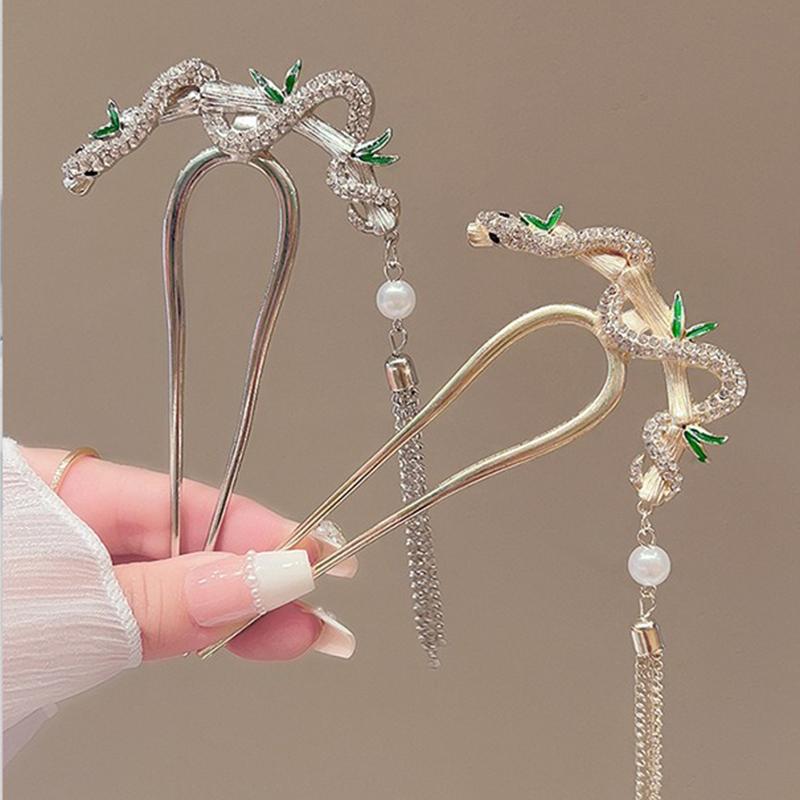 1pc Spirit Snake Wrapped Around Bamboo Ancient Style High Feeling Step Shaking Plate Hairpin New Chinese Qipao Hanfu Headwear