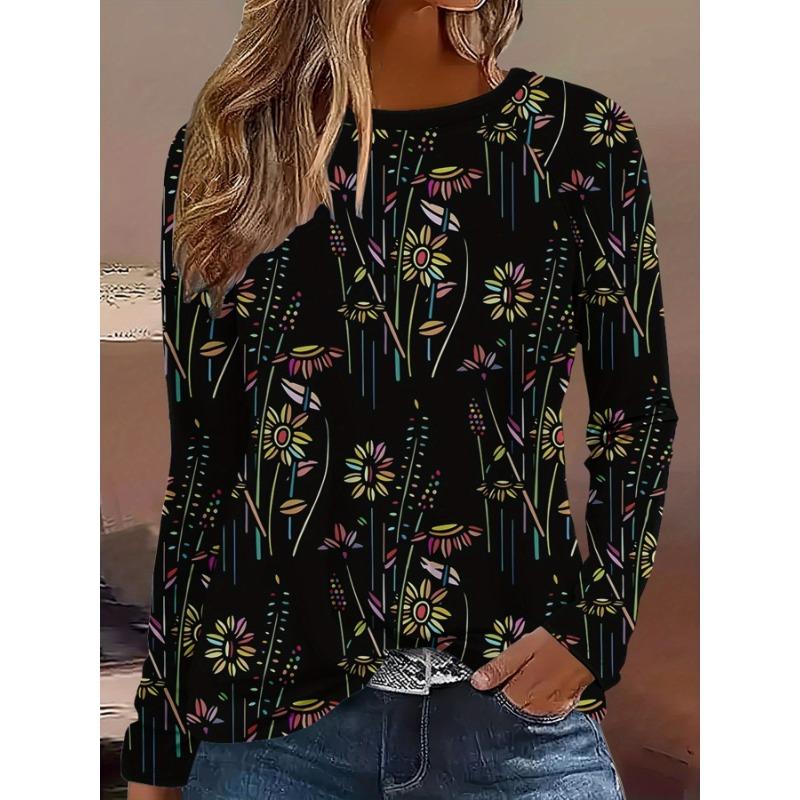 Women's 3D Printed Floral Print T-shirt Fashion Long Sleeve Round Neck Regular Tops Holiday Weekend Spring Autumn