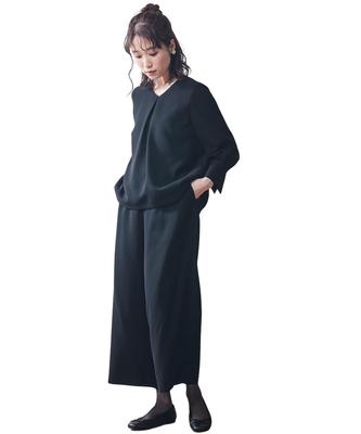 Siyah Resmi Japon Kumaşından Üretilmiştir Yıkanabilir Manşetli Kollu Bluz Geniş Pantolon Takımı Büyük Bedenler Mevcuttur Siyah 6L [Nissen] [Yas Giysileri/Resmi