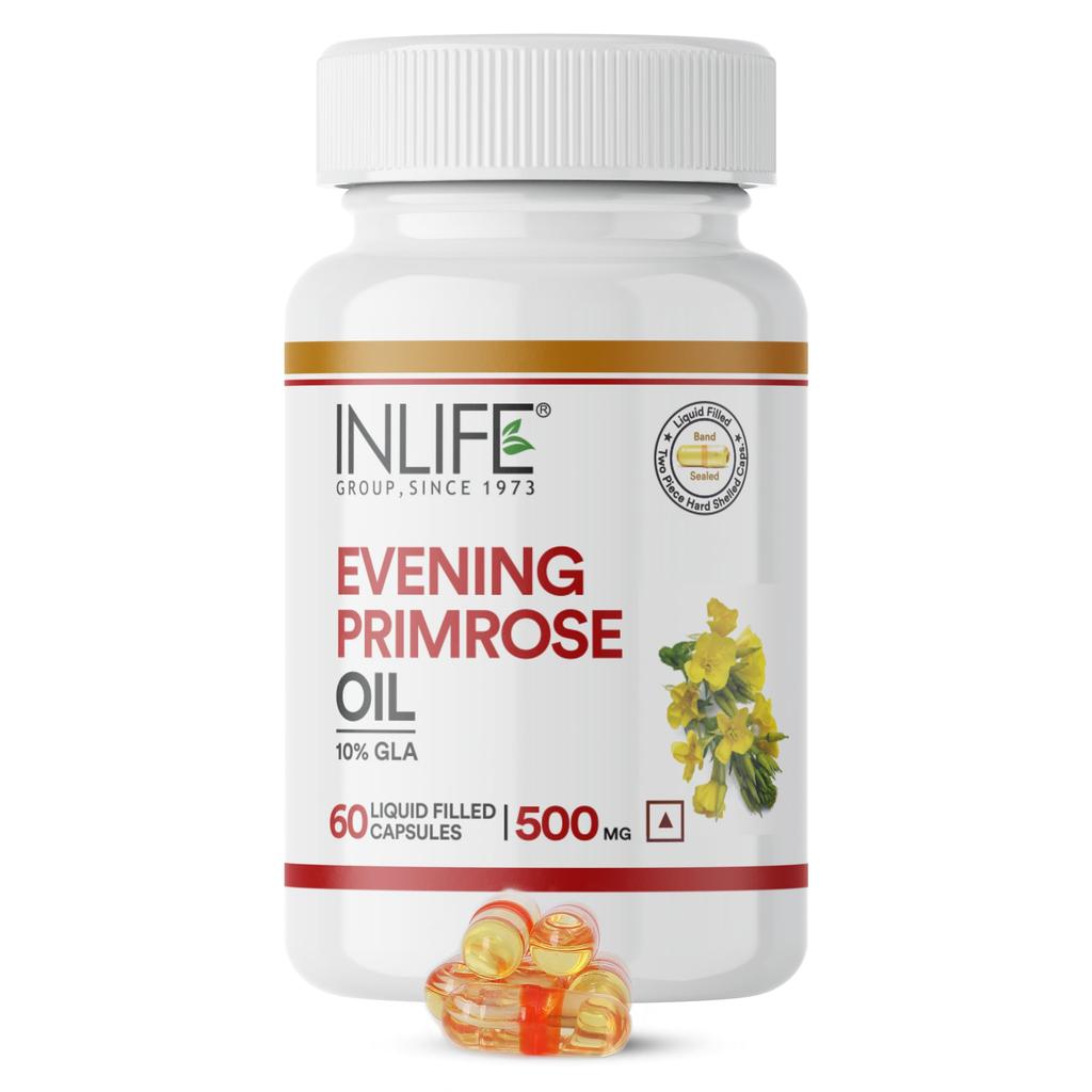 INLIFE Evening Primrose Oil Capsules 500mg, 10% GLA Supplement, 60 Count