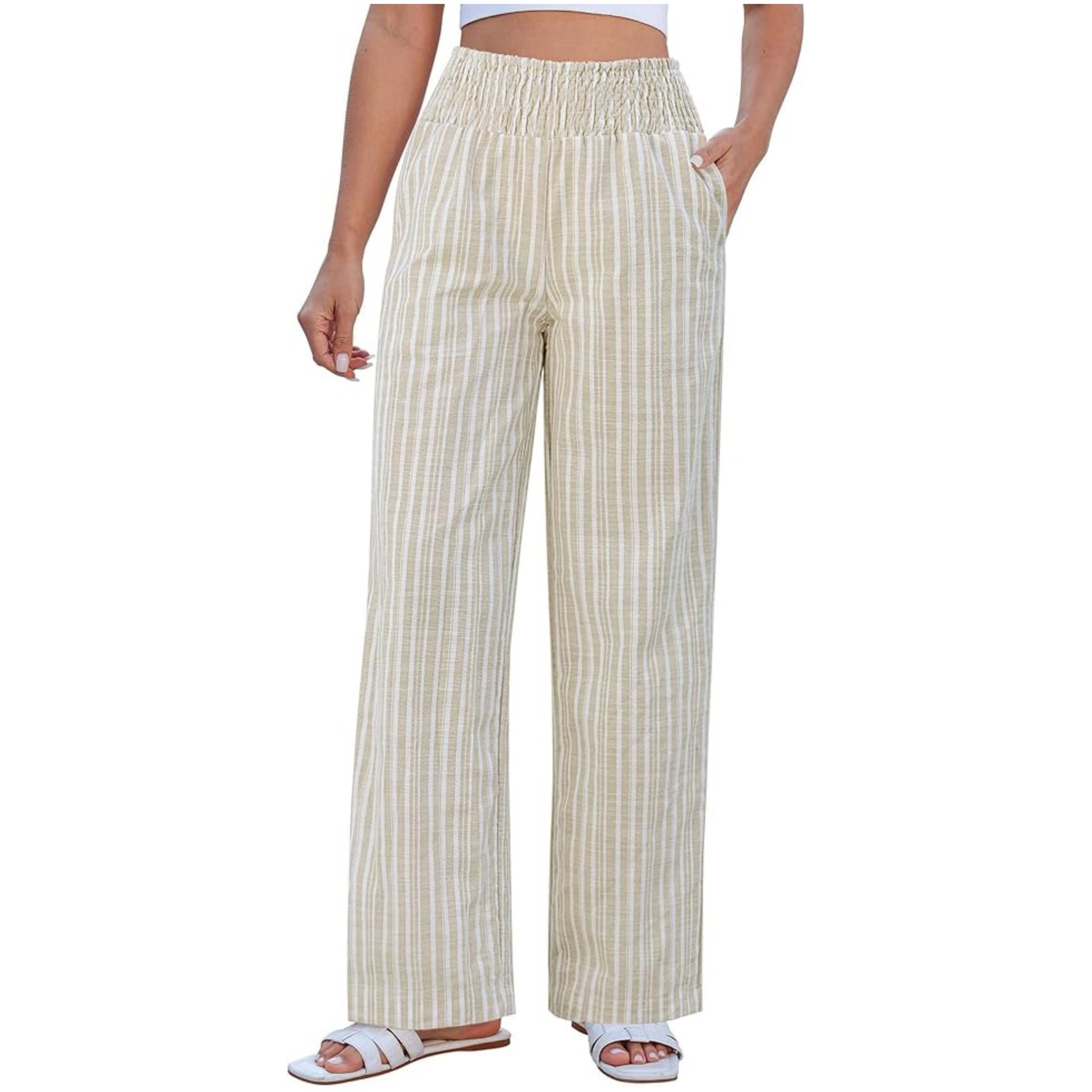 Women s 2026 Striped High-Waisted Loose Fit Ruched Casual Pants XXL
