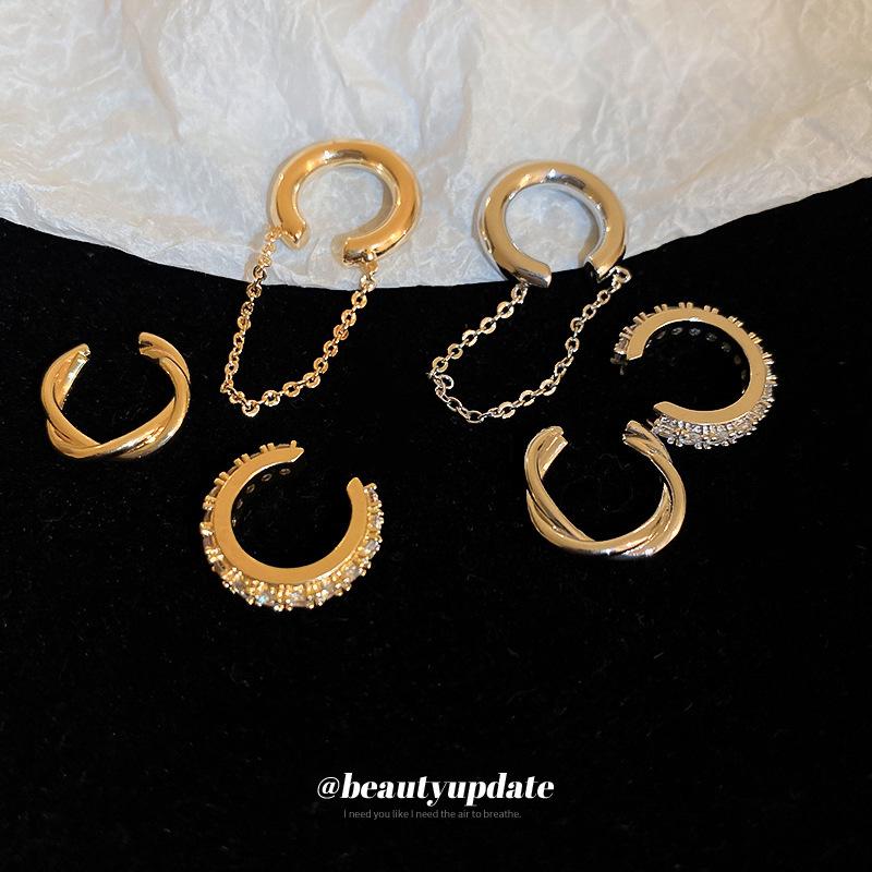 Rhinestone Zircon Ear Cuff Trio: No-Pierce, High-End Cartilage Clips for Women, Cold Temperament Style.