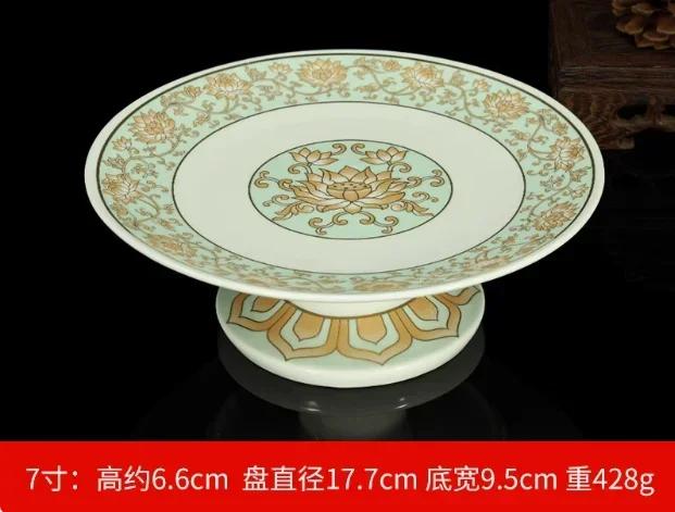 1 Pcs Ceramic Colored Painting for Fruit Plate Lotus Flower High Leg  Sum Tribute Dish Buddhist Hall Supplies Buddhist Offerings