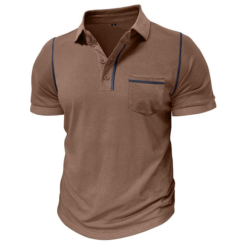 Herren Kurzarm-Poloshirt mit Kontrastnähten und Taschen detail