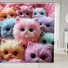Plain White Cat Fabric Shower Curtain for Girls Cute Kitten Shower Curtain Pet Kitten Bathroom Shower Curtain Sets for Kids Boys