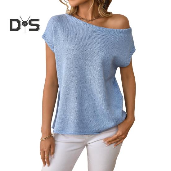 Damen-Oberteile, kurzärmelig, Schraubkragen, einfarbig, T-Shirt, Frühling/Sommer, dehnbar, Pullover, Oberteile für den Alltag