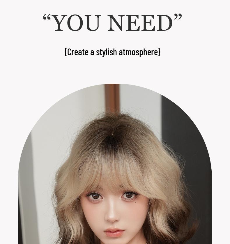 Women's Short Curly Summer Wig with White Coffee Gradient and Full Coverage