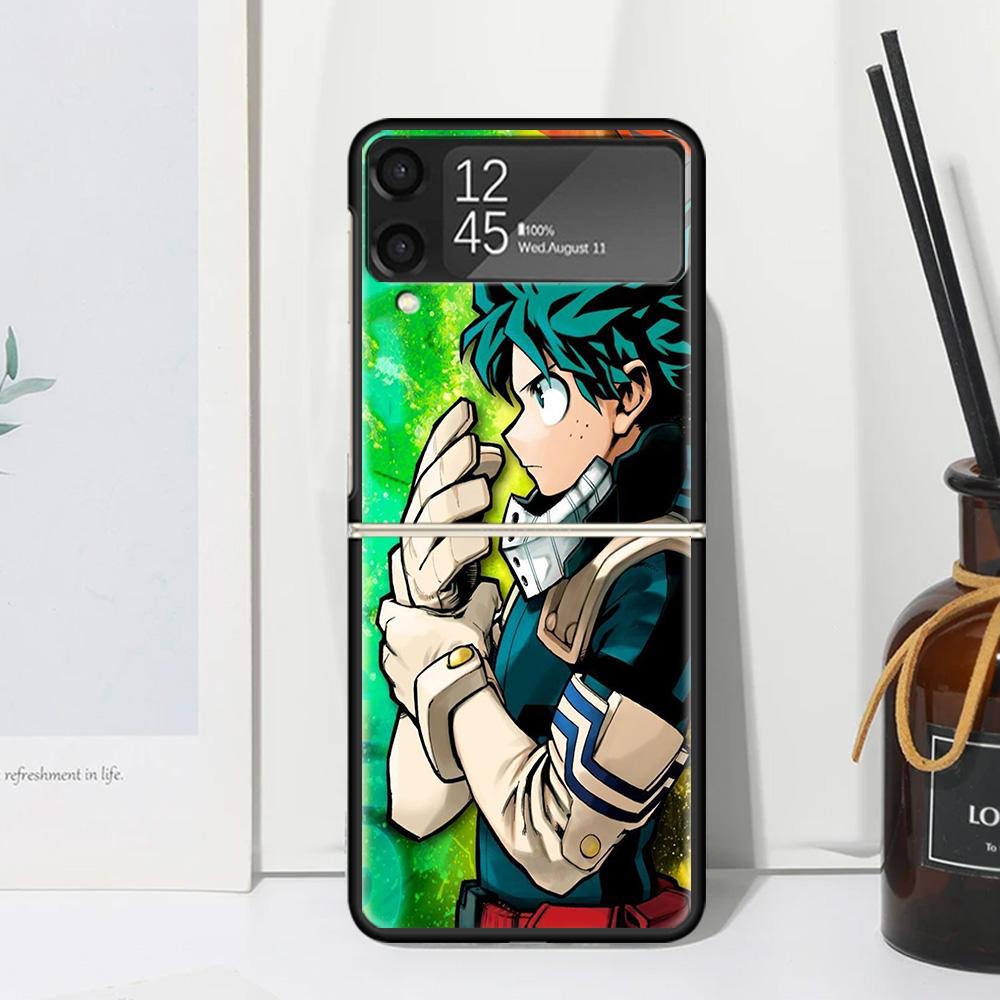 Midoriya Izuku Deku MHA My Hero Phone Case Cover for Samsung Galaxy Z Flip 7 6 5 4 3 5G Flip3 Flip4 Flip5 ZFlip6 ZFlip7 Black Fu