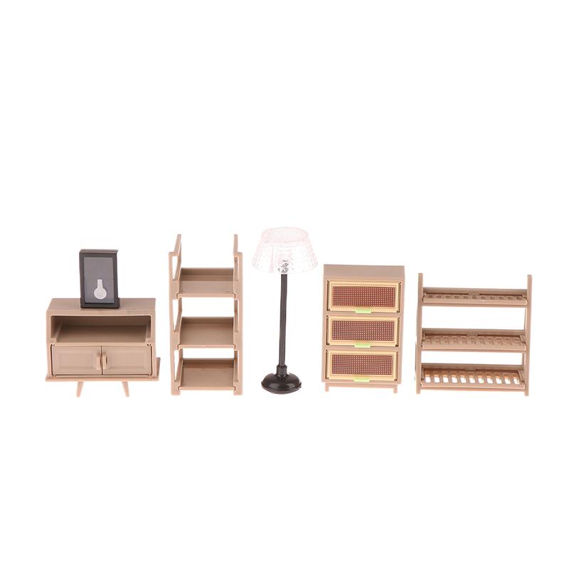 1/12 Dollhouse Shoe Cabinet Bookshelf Floor Lamp Wall Clock Dollhouse Living Room Furniture Decoration Dolls House Accessories
