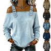 Dame Denim Top Stilfuld Off-the-shoulder Langærmet Top med Skulderstropper, Elegant og Alsidig Denim Skjorte, Streetwear