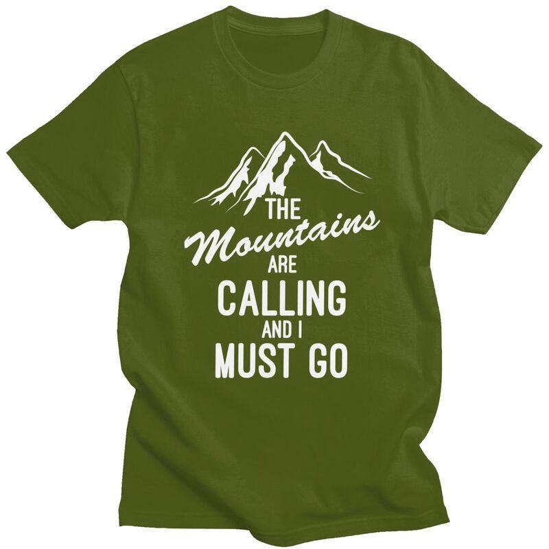 The Mountains Are Calling T Shirts Men Pure Cotton Tees Fathers Day Gift Camping Adventure Tshirt ShortSleeve Tshirt Clothing