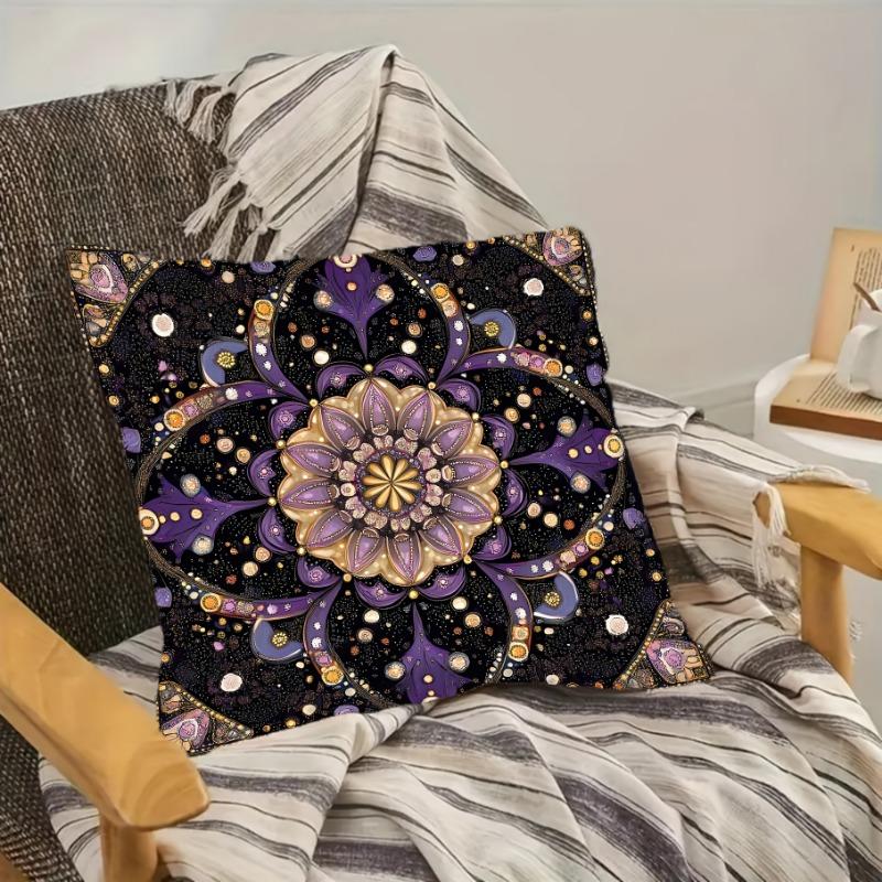 Purple & Golden Floral Cushion Covers Chair Living Room Pillowcase Cozy Zipper Sofa Pillow Covers Bedroom Indoor Home Decor